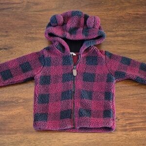 George Boys Burgendy Plaid Sherpa Teddy Bear Ear Coat 6-12M